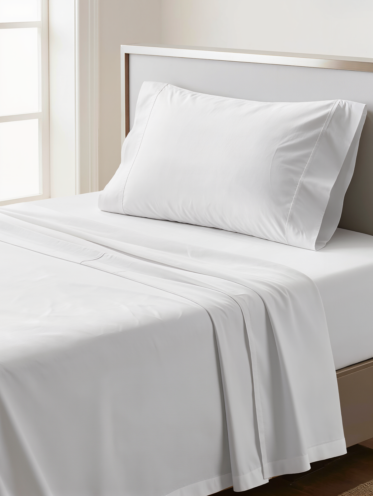 Le drap plat Douce Nuit, gros plan sur la taie et le tissu