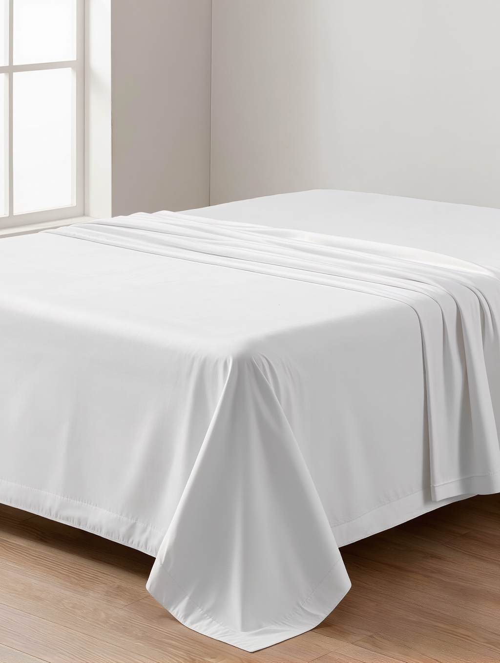 Le drap plat Douce Nuit drapé sur un lit, vue rapprochée